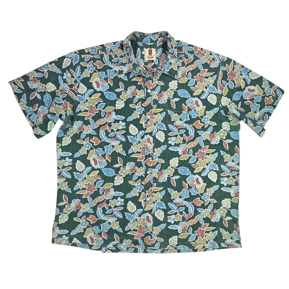 Tori Richard Honolulu Mens 3XL Green Floral Batik Cotton Blend Hawaiian Shirt